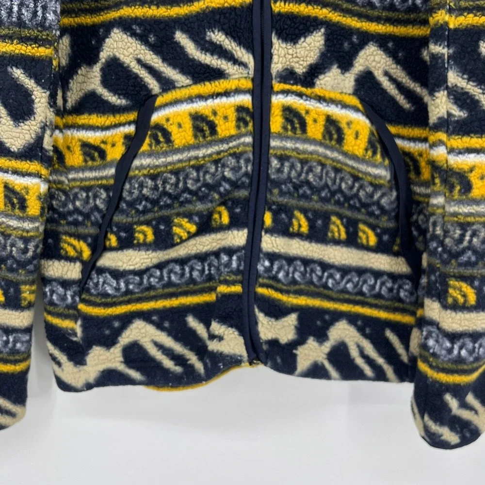 The North Face Mens Aztec Print Sherpa Fleece Full Zip Jacket Yellow M